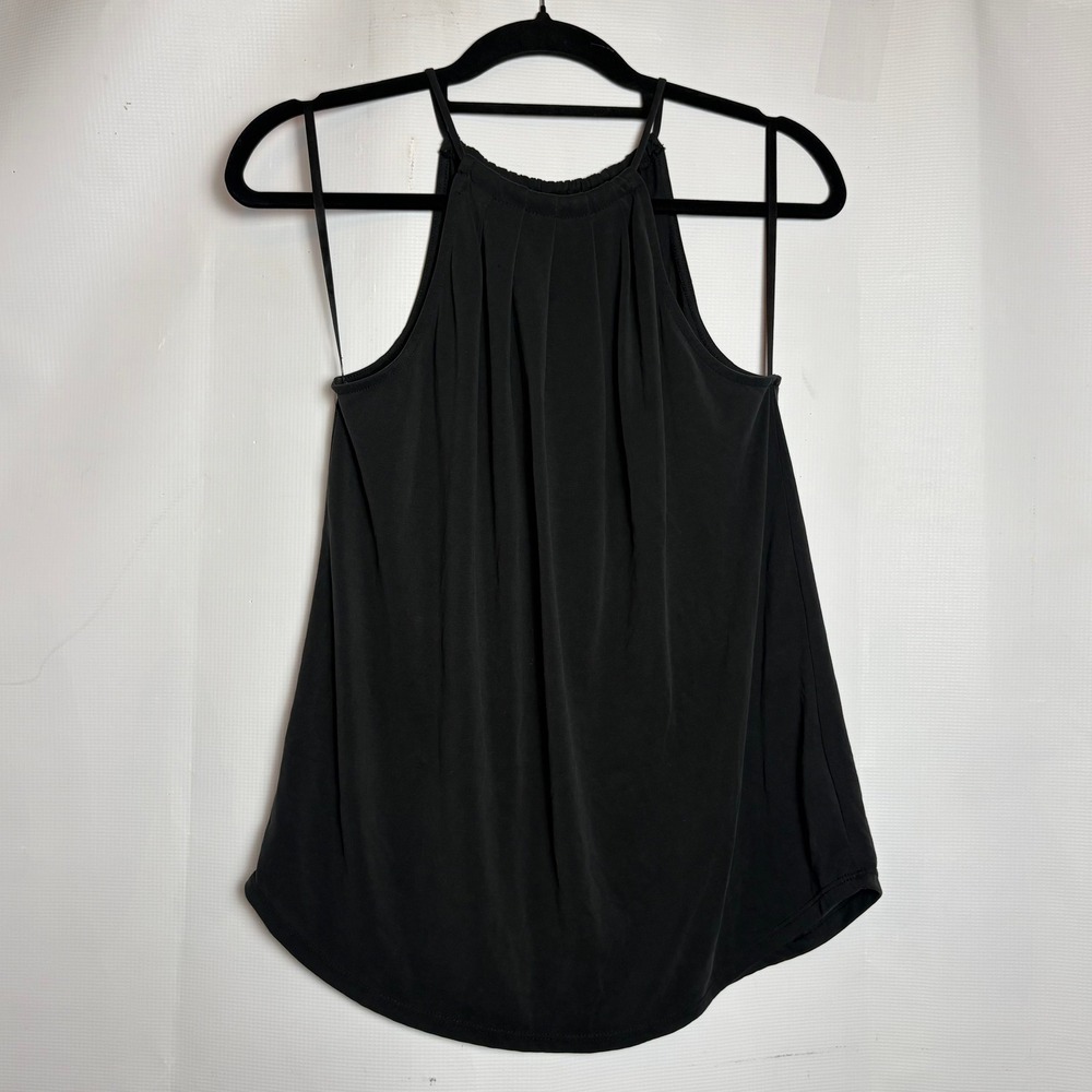 Green Envelope Black Halter Tank Top Pleated High Neck Small USA Soft Classic